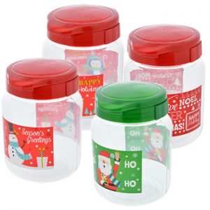 Plastic Christmas Canisters with Flip-Top Lids