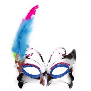 Half Face Butterfly Mask Halloween Party Masquerade Ball Performance Feather Facemask - Silver