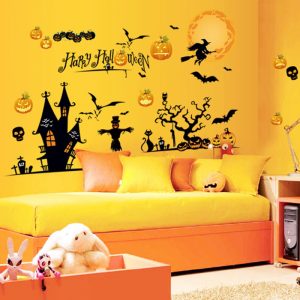 Halloween Spooky Funny Pumpkin Witch Wall Glass Sticker Halloween Decoration Decals 60*95cm